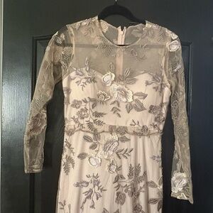 Floral Embroidered Sheer Sleeve Dress